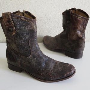 FRYE Melissa Button Short Boot Distressed Leather